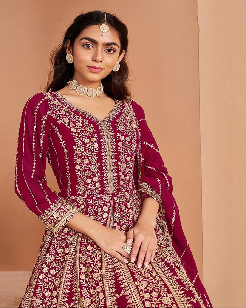 Stunning Heavy Embroidered Faux Georgette Anarkali Suit - Image 16