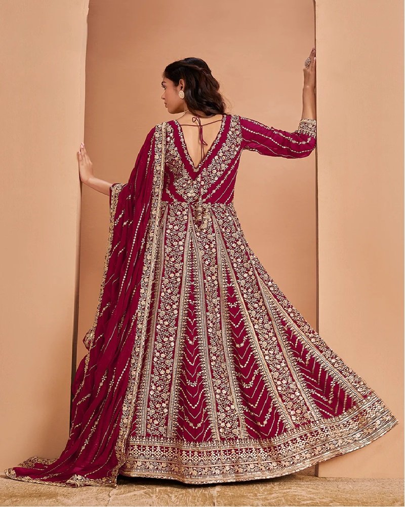 Stunning Heavy Embroidered Faux Georgette Anarkali Suit - Image 15