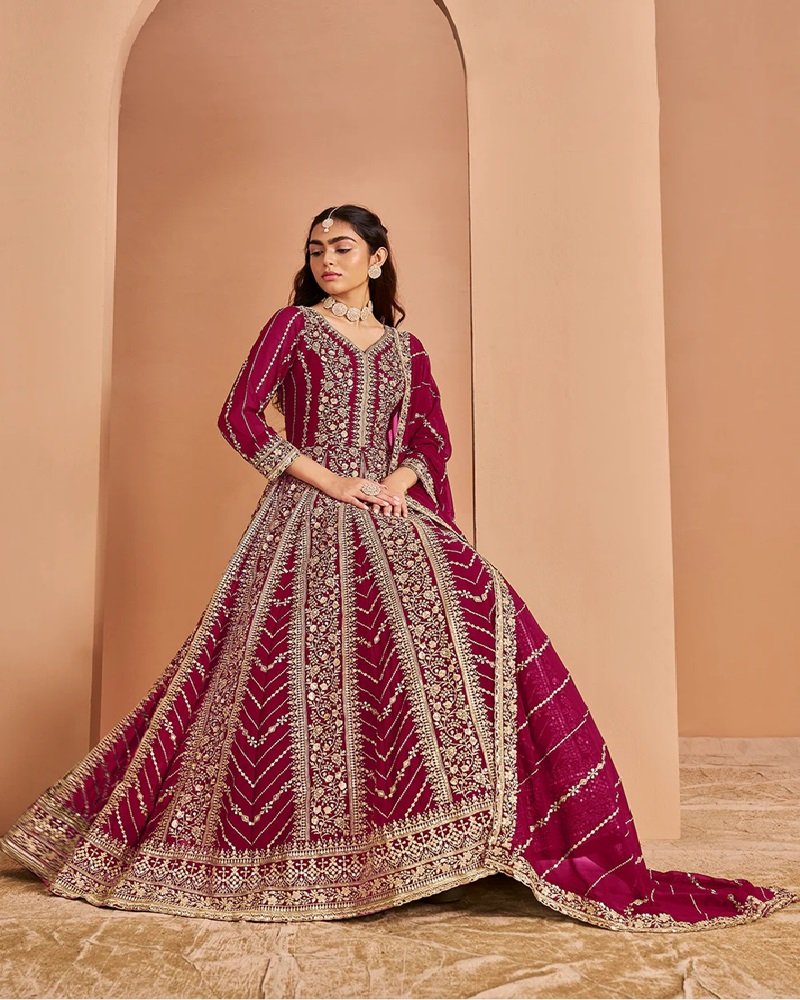 Stunning Heavy Embroidered Faux Georgette Anarkali Suit - Image 14