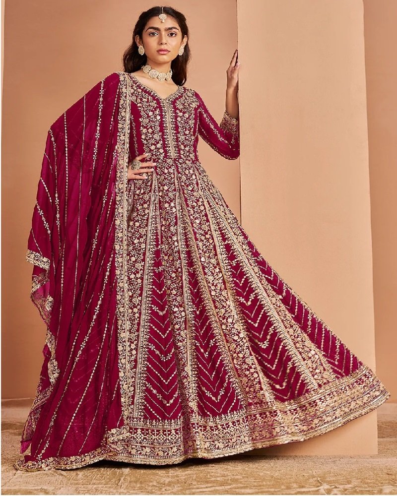 Stunning Heavy Embroidered Faux Georgette Anarkali Suit - Image 13