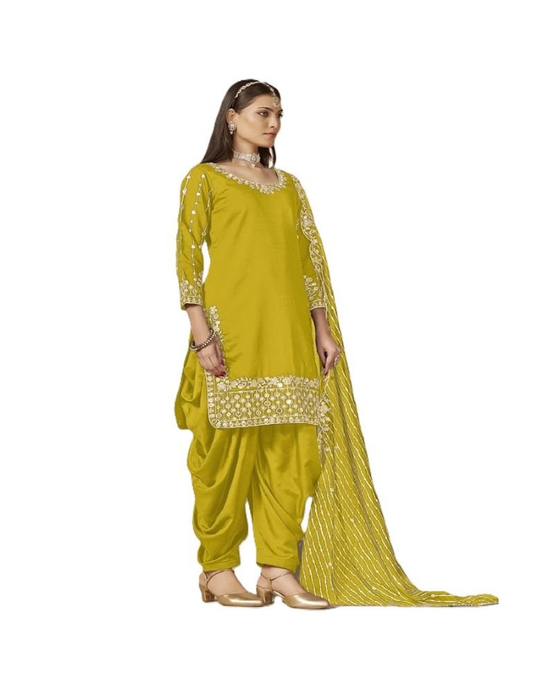 Mustard Yellow Roman Silk Punjabi Patiala Suit