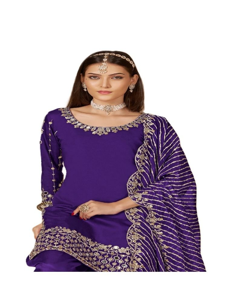 Mustard Yellow Roman Silk Punjabi Patiala Suit - Image 8