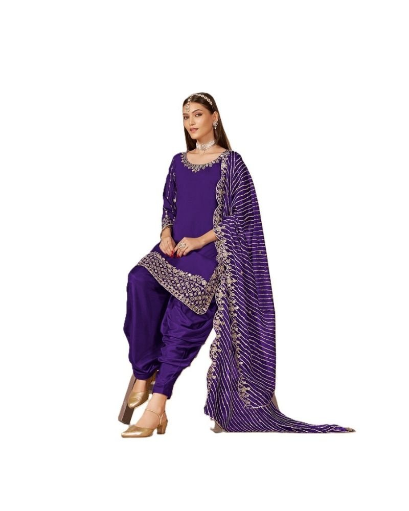 Mustard Yellow Roman Silk Punjabi Patiala Suit - Image 9