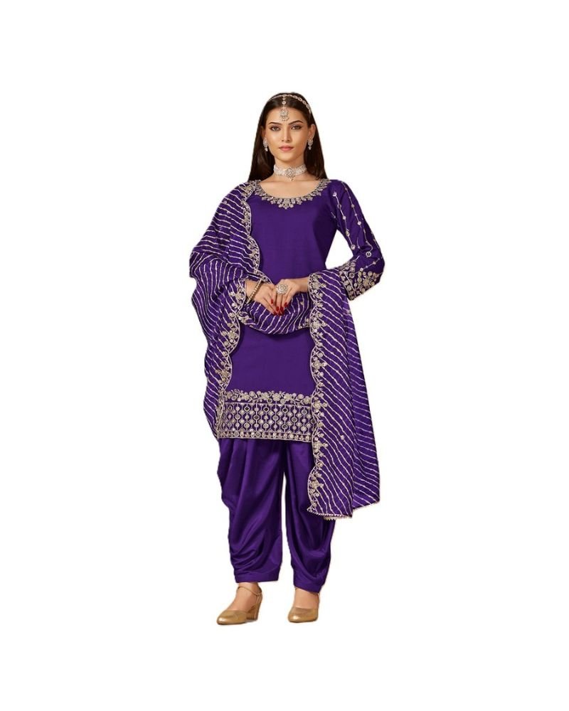 Mustard Yellow Roman Silk Punjabi Patiala Suit - Image 10