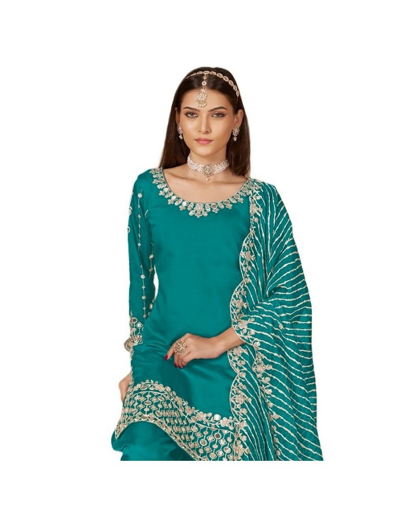 Mustard Yellow Roman Silk Punjabi Patiala Suit - Image 11