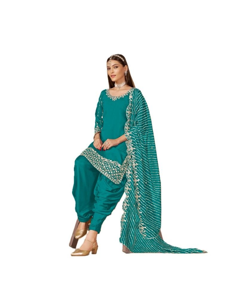Mustard Yellow Roman Silk Punjabi Patiala Suit - Image 12