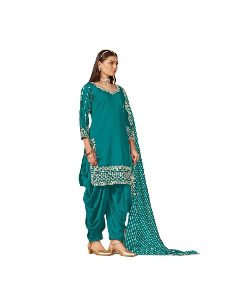 Mustard Yellow Roman Silk Punjabi Patiala Suit - Image 13