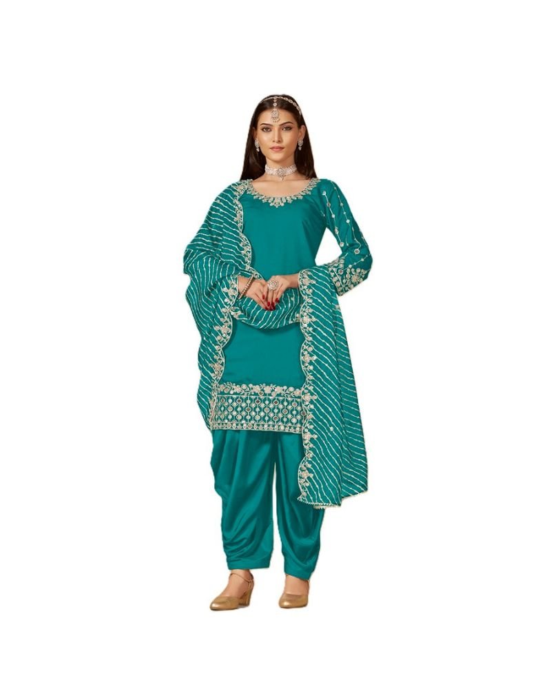 Mustard Yellow Roman Silk Punjabi Patiala Suit - Image 14