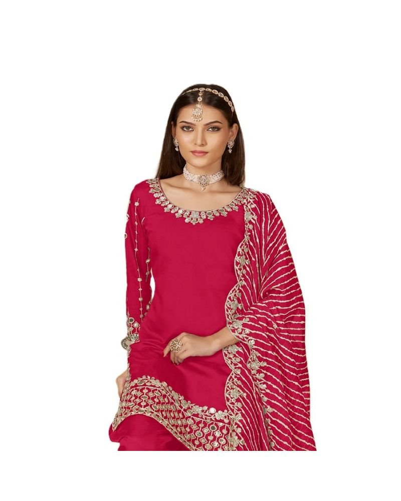 Mustard Yellow Roman Silk Punjabi Patiala Suit - Image 6