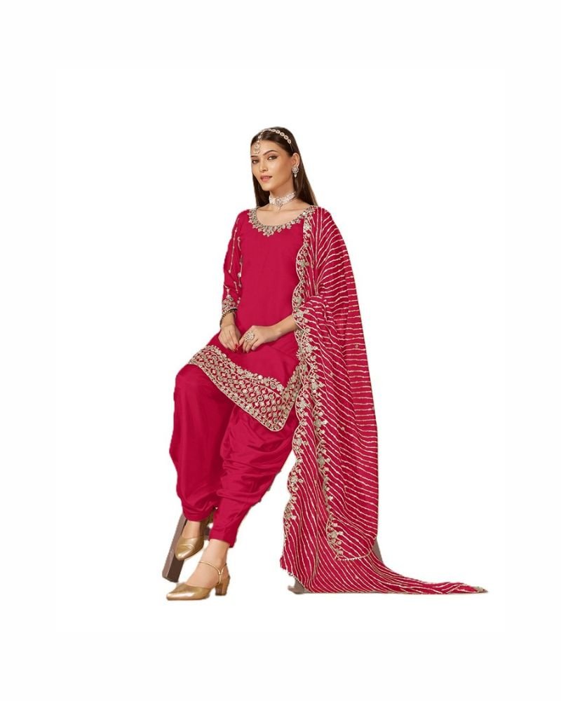 Mustard Yellow Roman Silk Punjabi Patiala Suit - Image 7