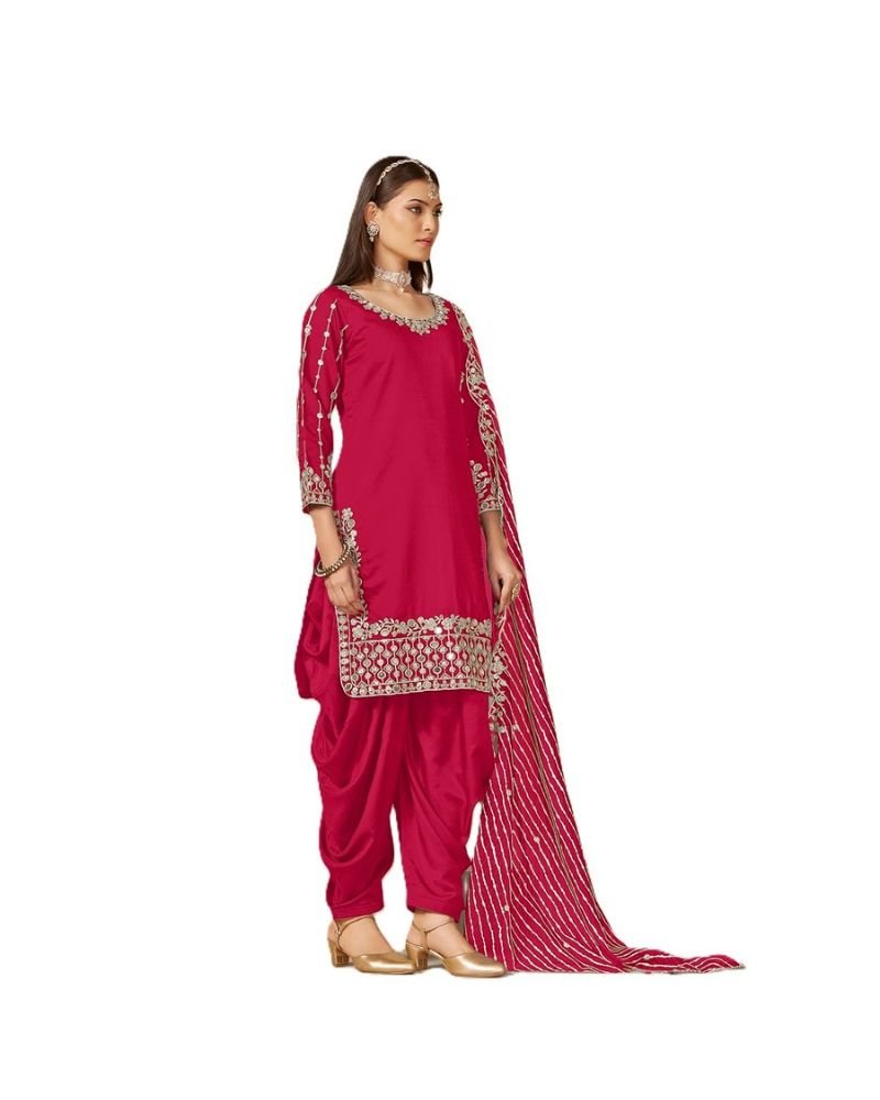 Mustard Yellow Roman Silk Punjabi Patiala Suit - Image 5