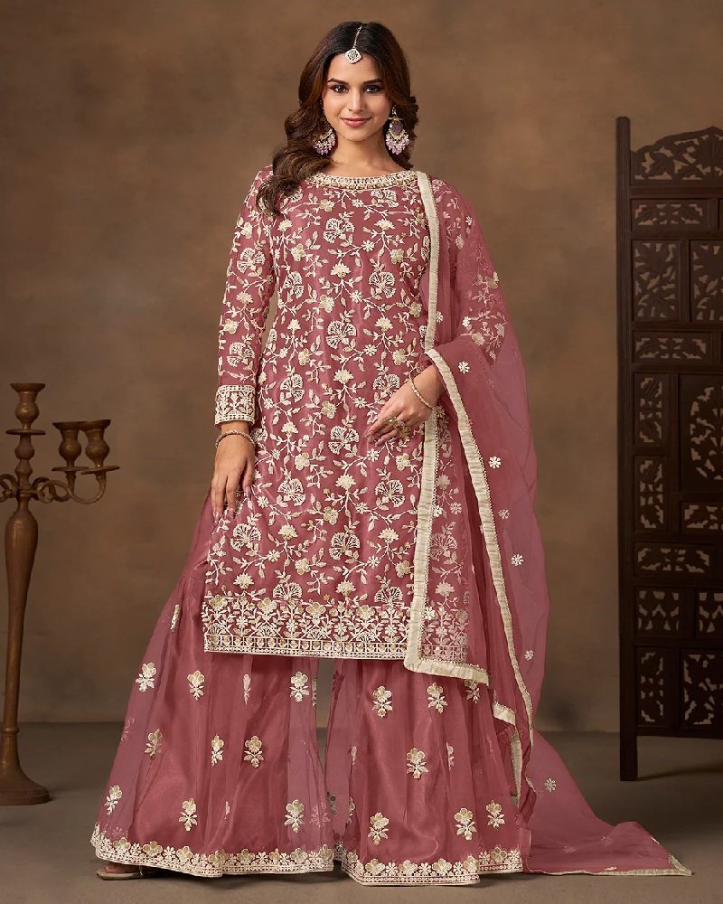Stunning Net Embroidered Wedding Gharara Suit - Image 14