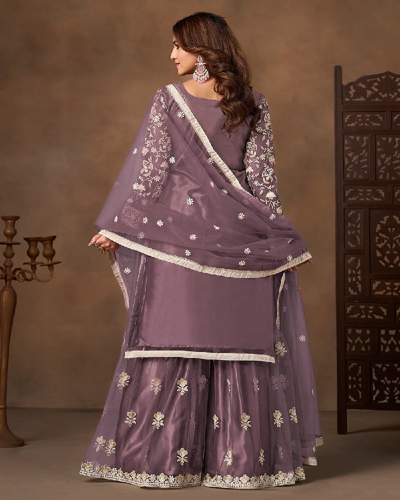 Stunning Net Embroidered Wedding Gharara Suit - Image 5