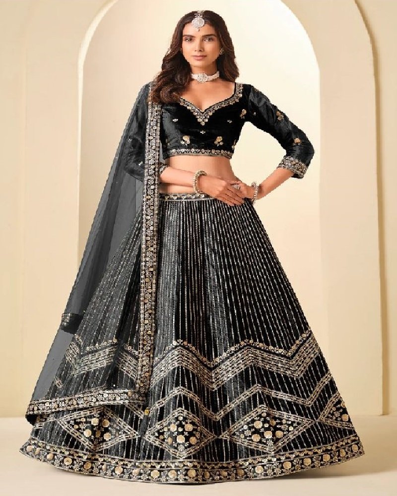 Royal Velvet Embroidered Wedding Lehenga Choli