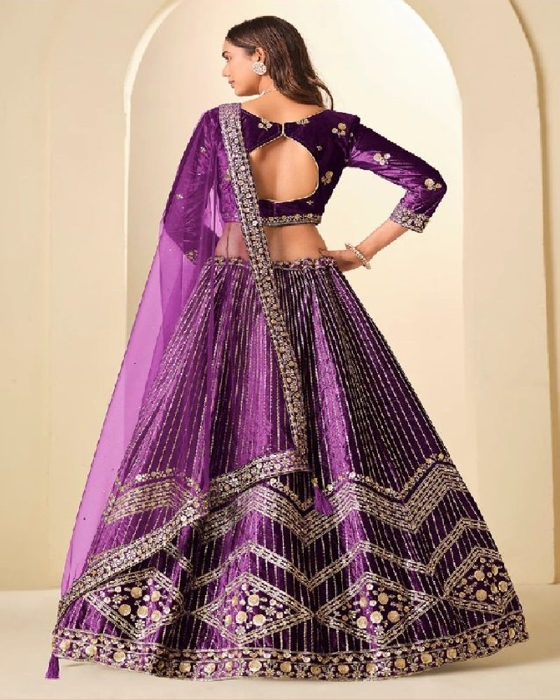 Royal Velvet Embroidered Wedding Lehenga Choli - Image 7
