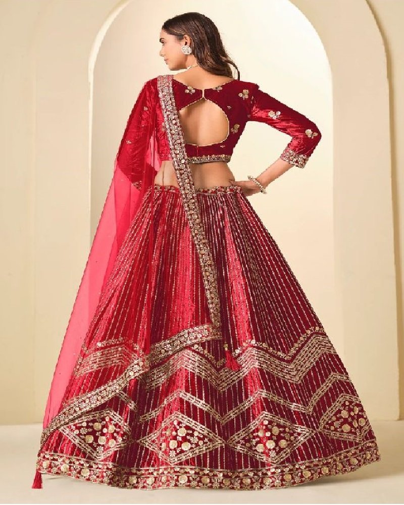 Royal Velvet Embroidered Wedding Lehenga Choli - Image 10