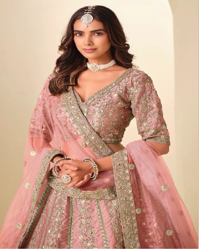 Regal Gold Embroidered Art Silk Wedding Lehenga Choli - Image 5