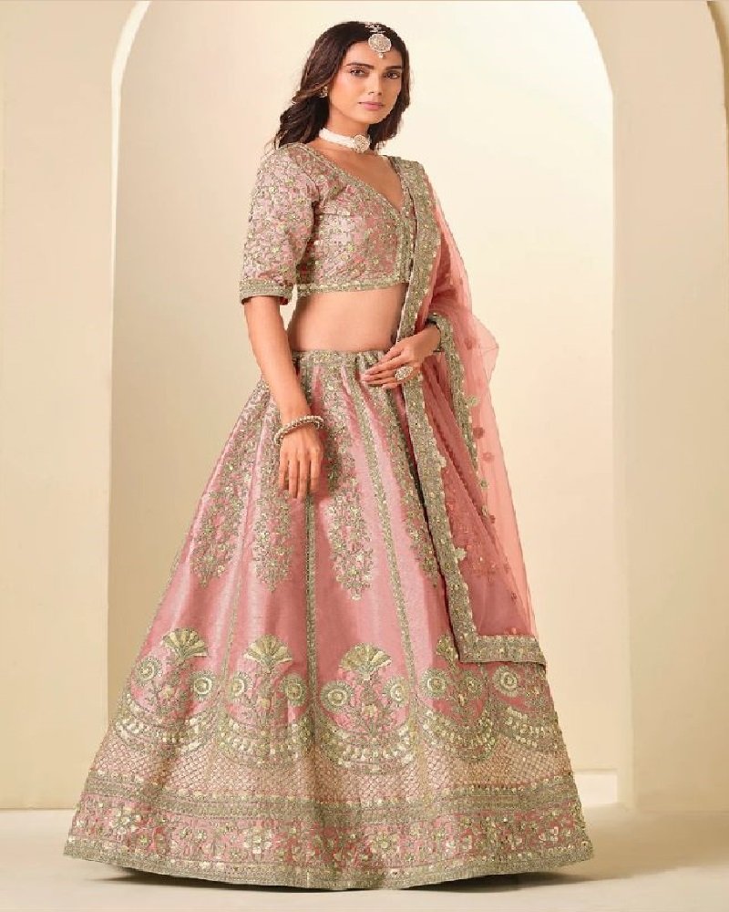 Regal Gold Embroidered Art Silk Wedding Lehenga Choli - Image 4
