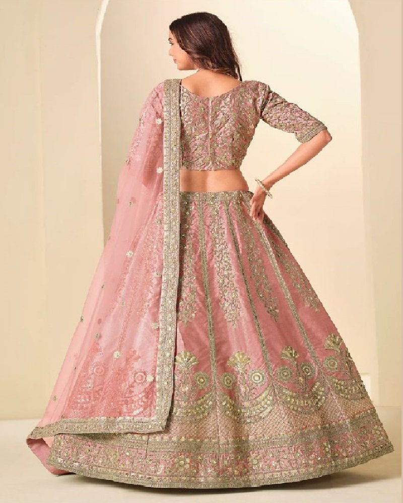 Regal Gold Embroidered Art Silk Wedding Lehenga Choli - Image 2
