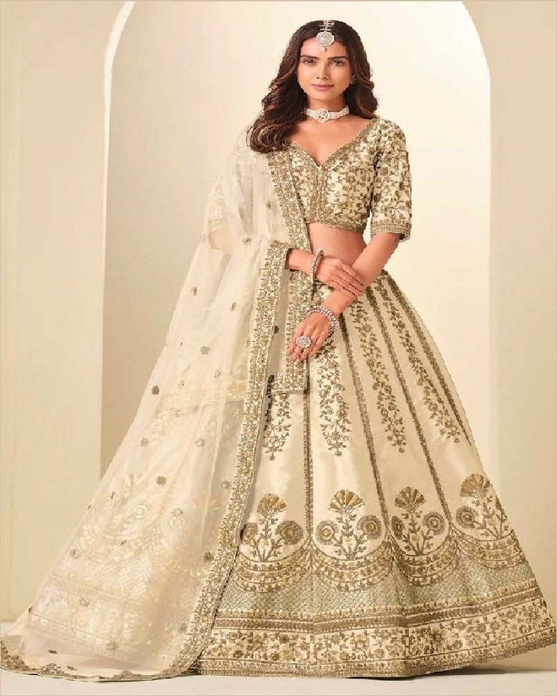 Regal Gold Embroidered Art Silk Wedding Lehenga Choli - Image 6