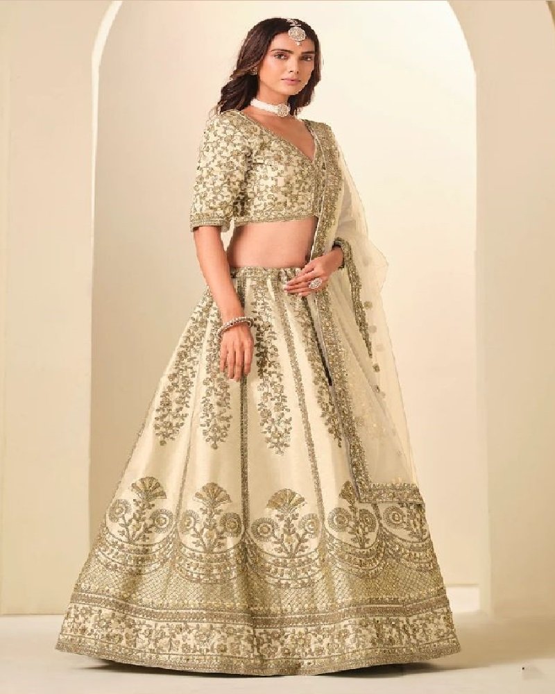 Regal Gold Embroidered Art Silk Wedding Lehenga Choli - Image 11