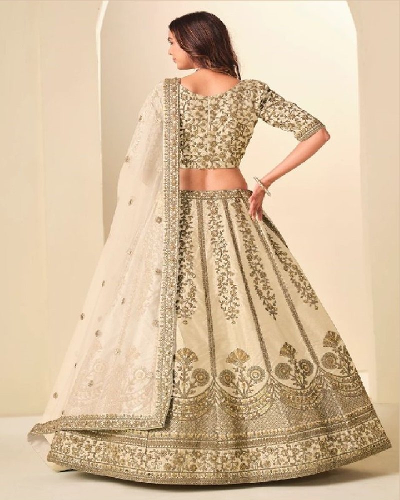 Regal Gold Embroidered Art Silk Wedding Lehenga Choli - Image 10