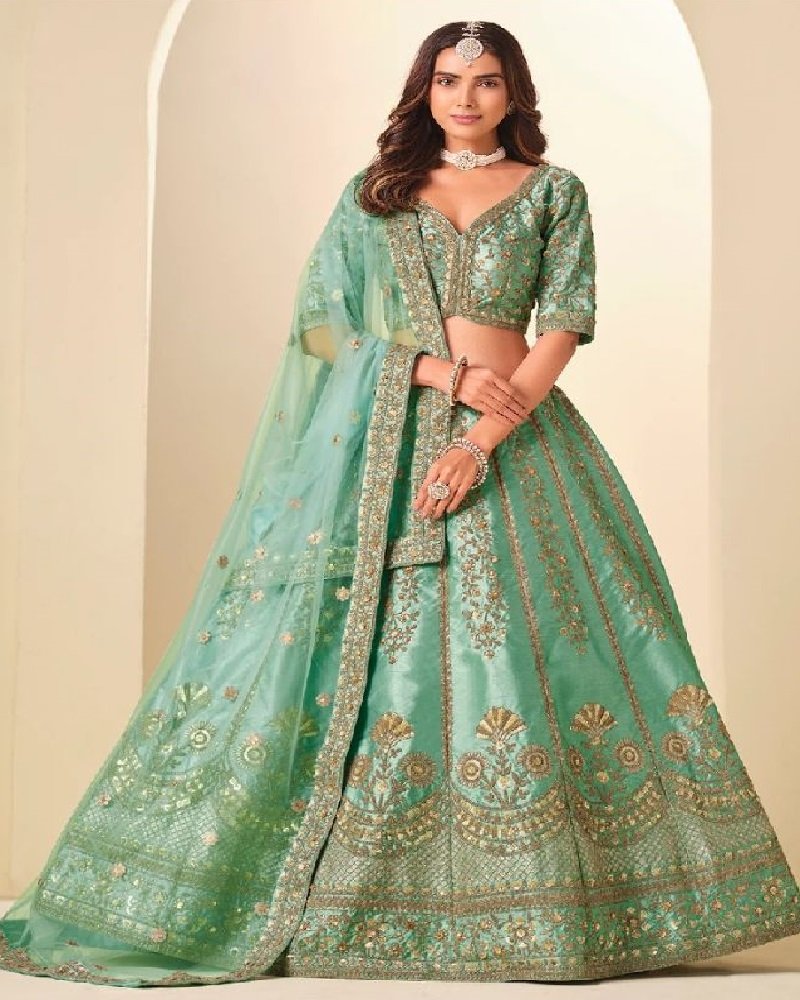 Regal Gold Embroidered Art Silk Wedding Lehenga Choli - Image 12
