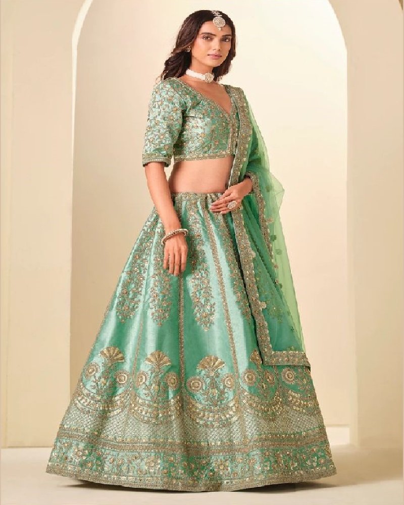 Regal Gold Embroidered Art Silk Wedding Lehenga Choli - Image 16