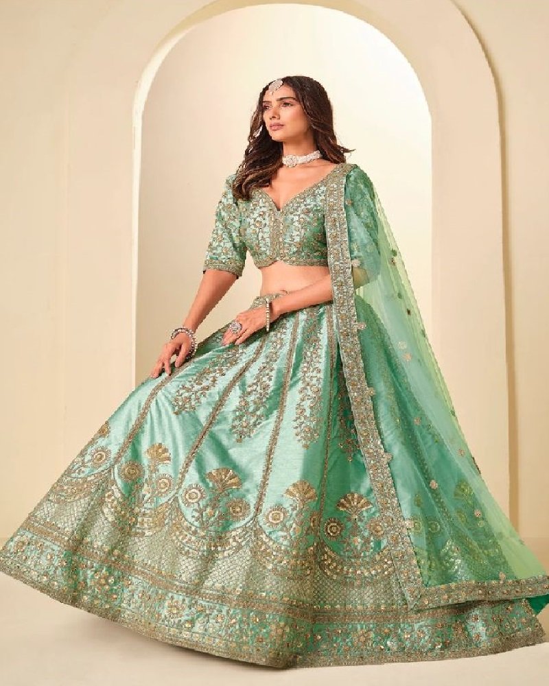 Regal Gold Embroidered Art Silk Wedding Lehenga Choli - Image 14