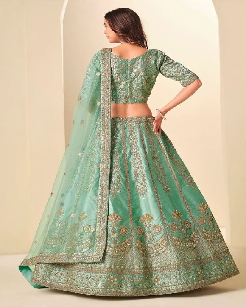 Regal Gold Embroidered Art Silk Wedding Lehenga Choli - Image 15