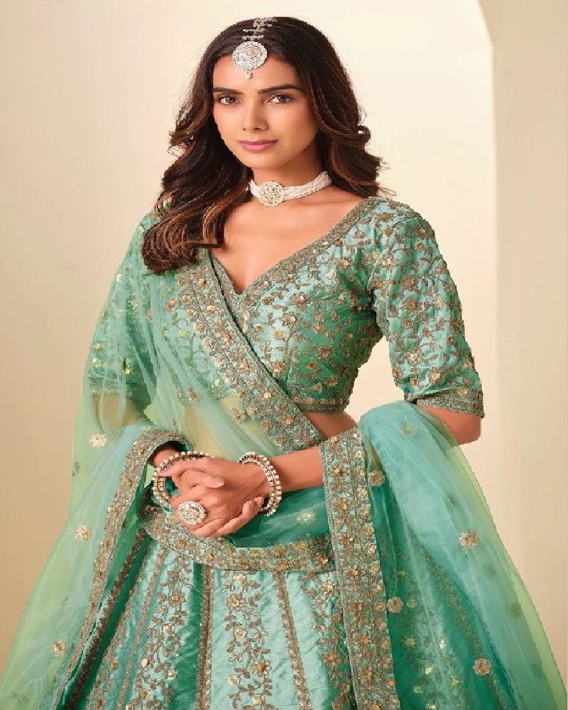 Regal Gold Embroidered Art Silk Wedding Lehenga Choli - Image 13