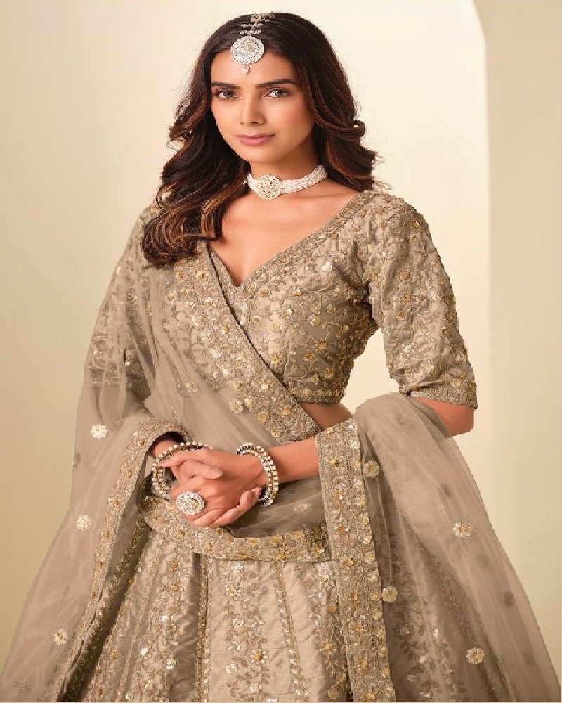 Regal Gold Embroidered Art Silk Wedding Lehenga Choli - Image 20