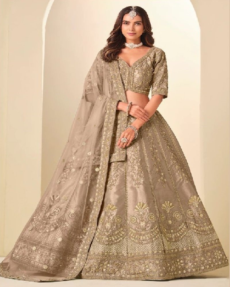 Regal Gold Embroidered Art Silk Wedding Lehenga Choli - Image 17