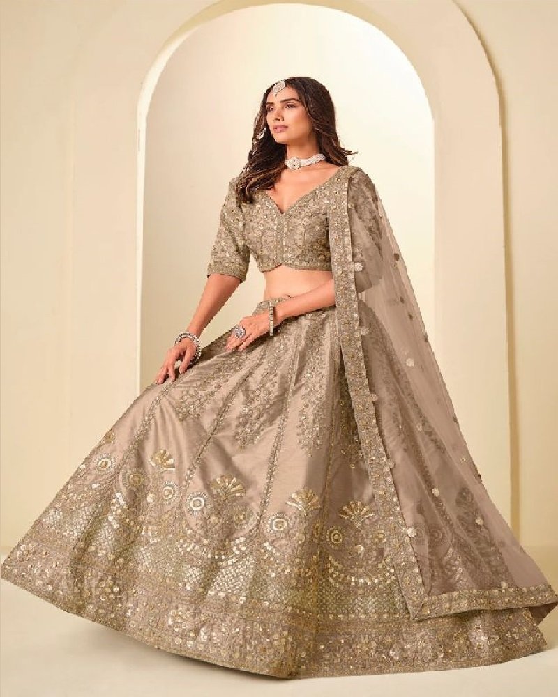 Regal Gold Embroidered Art Silk Wedding Lehenga Choli - Image 19
