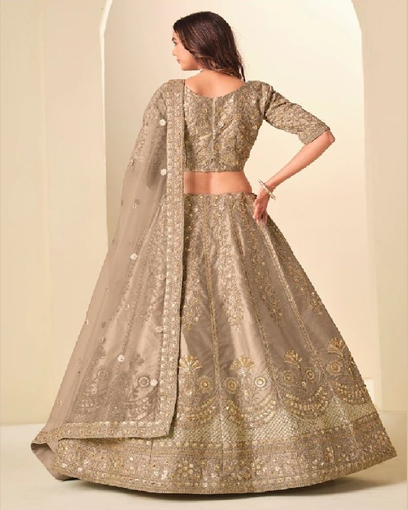 Regal Gold Embroidered Art Silk Wedding Lehenga Choli - Image 7