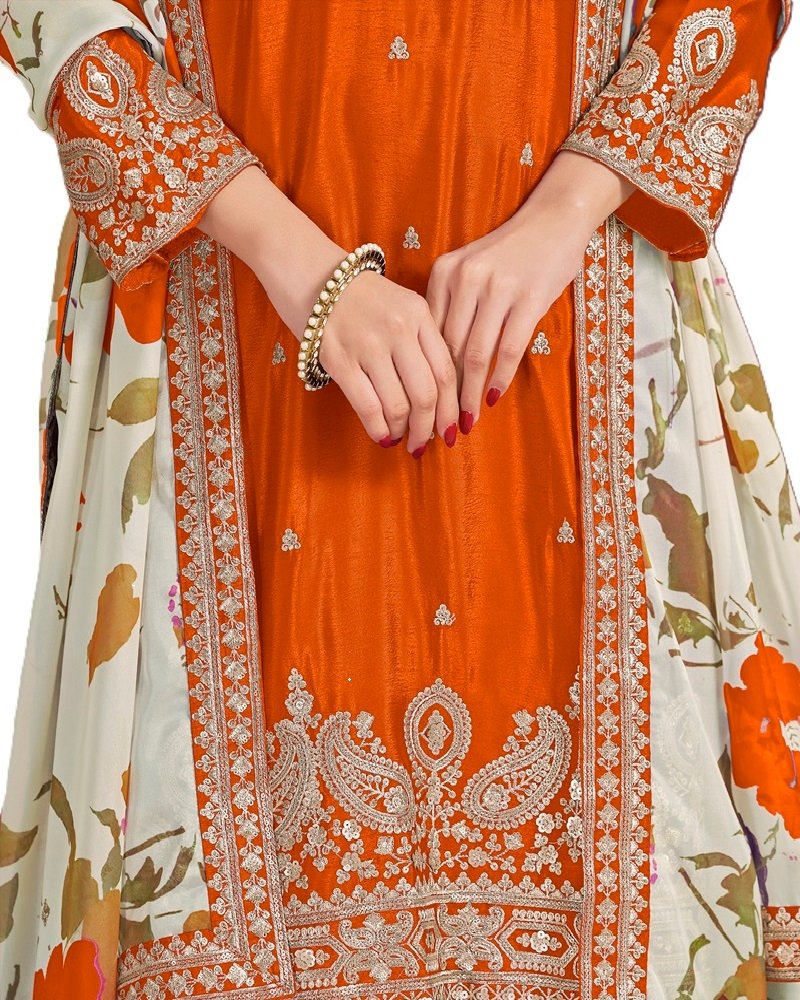 Elegant Embroidery Chinnon Silk Sharara Suit - Image 4