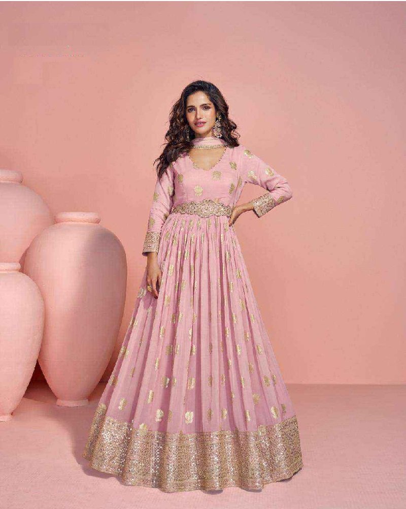 Mint Green Jacquard Silk Embroidered Festive Anarkali Suit - Image 3