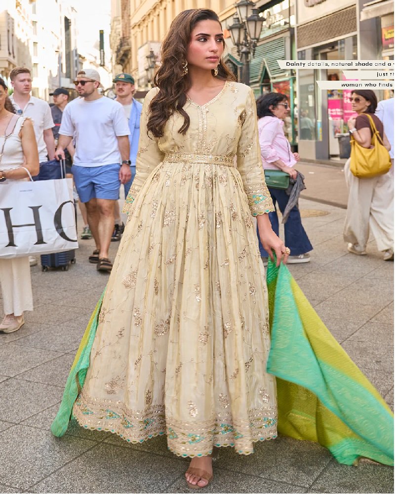 Champagne Gold Heavy Anarkali Gown with Dupatta