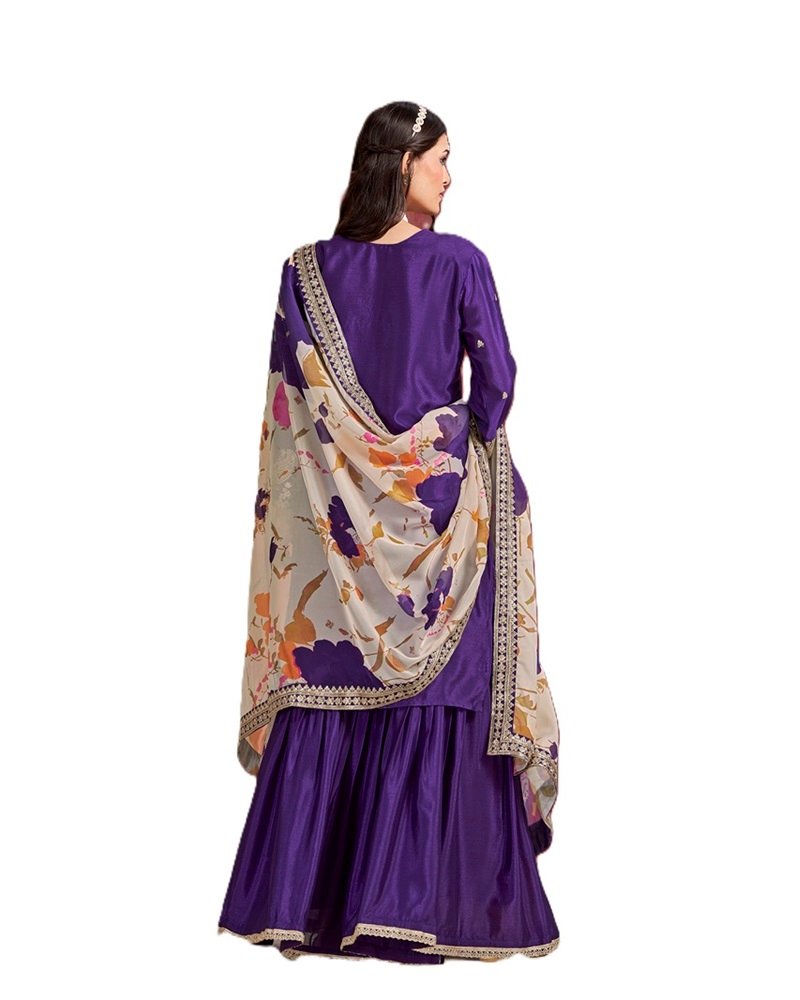 Elegant Embroidery Chinnon Silk Sharara Suit - Image 10
