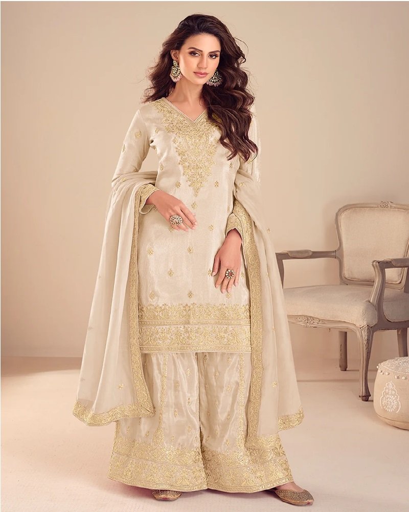 Stunning Simar Silk Embroidered Festive Palazzo Suit - Image 3