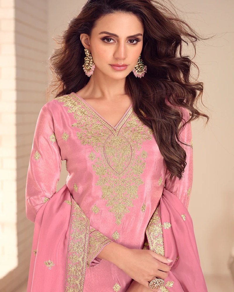 Stunning Simar Silk Embroidered Festive Palazzo Suit - Image 2