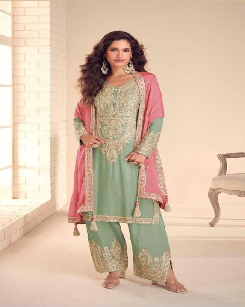 Royal Elegant Chinon Silk Embroidered Palazzo Set - Image 9