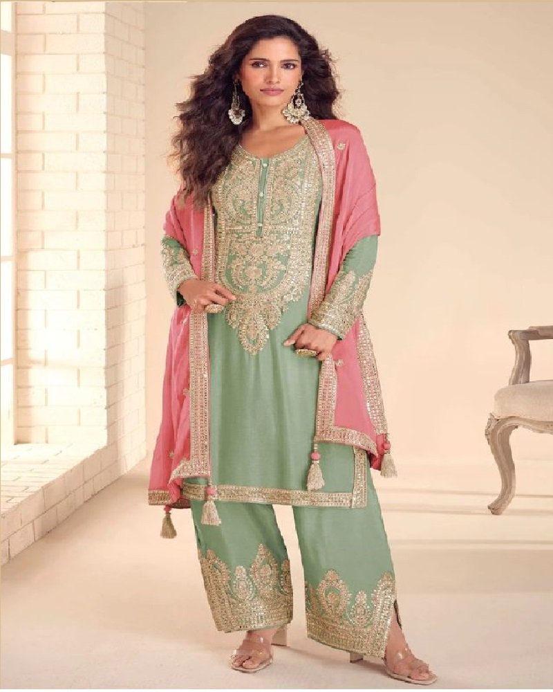 Royal Elegant Chinon Silk Embroidered Palazzo Set - Image 11