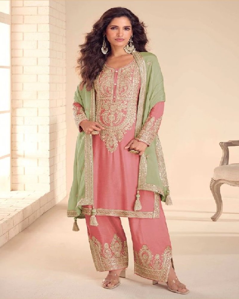 Royal Elegant Chinon Silk Embroidered Palazzo Set