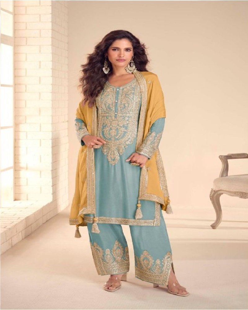 Royal Elegant Chinon Silk Embroidered Palazzo Set - Image 14