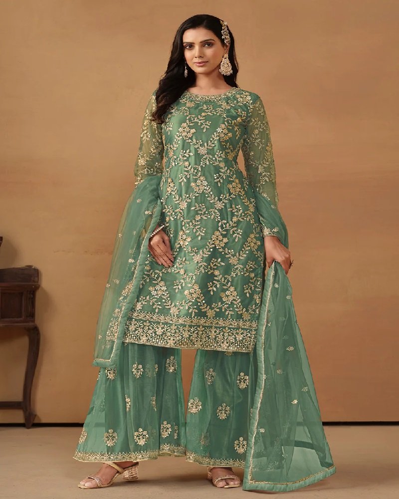 Regal Radiance Net Embroidered Gharara Suit - Image 14