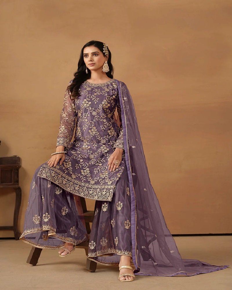 Regal Radiance Net Embroidered Gharara Suit - Image 5