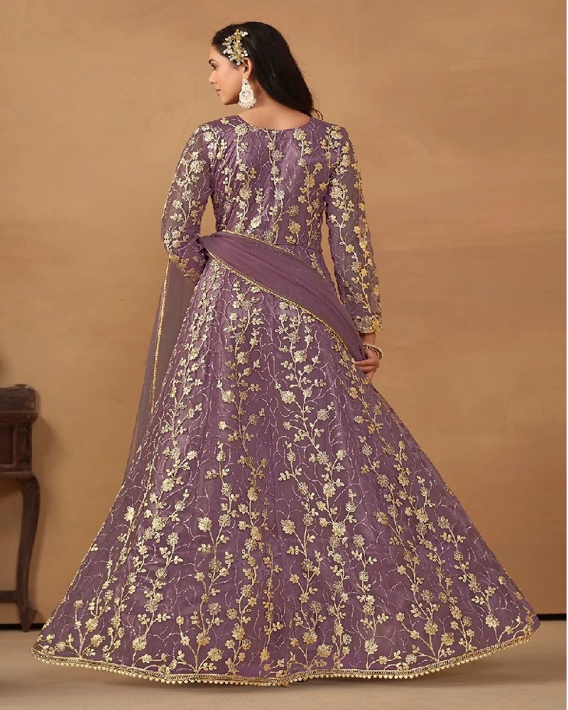 Timeless Beauty Embroidered Net Pant Style Anarkali Suit - Image 11