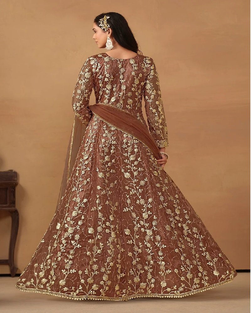 Timeless Beauty Embroidered Net Pant Style Anarkali Suit - Image 3