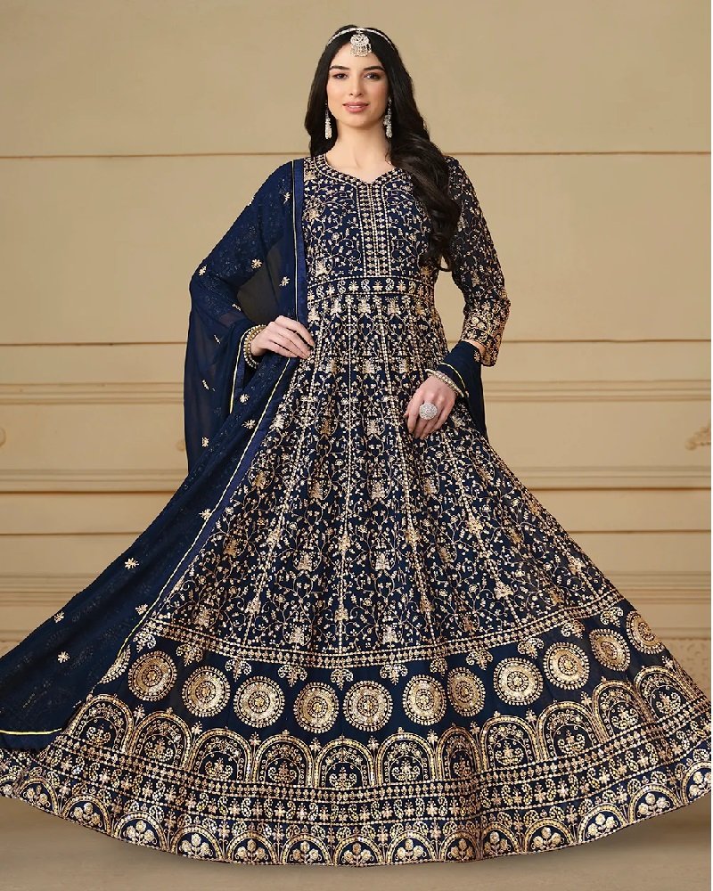 Royal Heritage Embroidered Georgette Anarkali Gown - Image 7